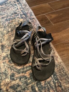 Chaco Black Sandals with Mint Green Sole and Multicolor Straps